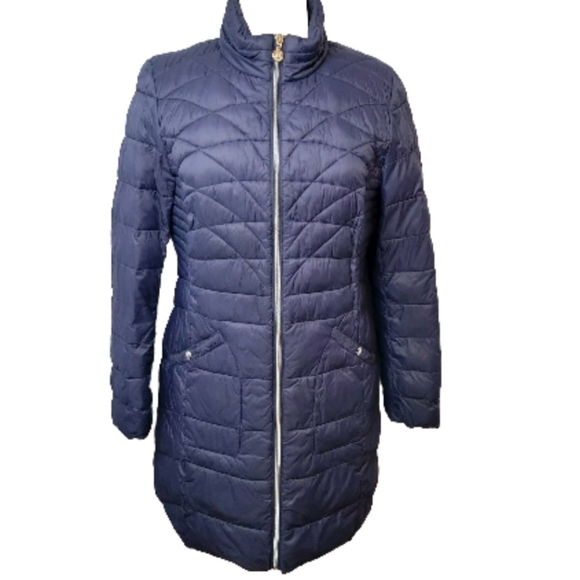 Bernardo Women's Large Navy Primaloft Packable Quilted Puffer Pocket Zipper Long - Picture 1 of 16